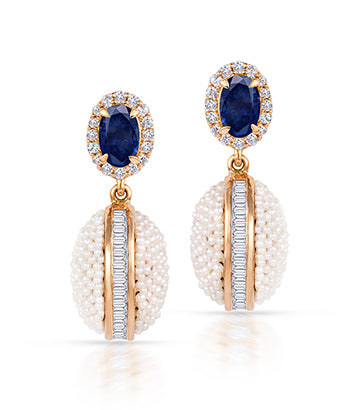 Pearl, Diamond and Blue sapphire earrings